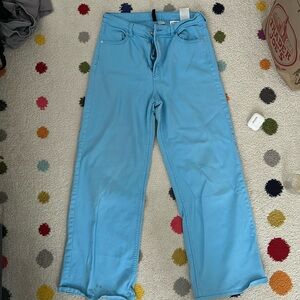 Wide leg sky blue high rise pants